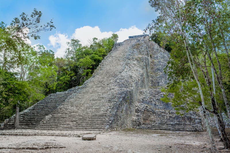 Panorama, van de hoogste Mayan piramide van het archeologische gebied van Coba stock foto Panorama, van de hoogste Mayan piramide van het archeologische gebied van Coba stock foto