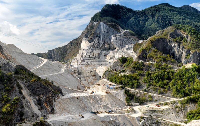 Panorama view of Carrara marble quarrying