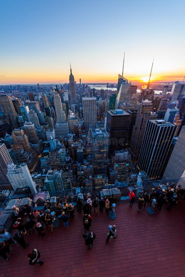 Panorama view of Midtown Manhattan skyline with the Empire State Building from the Rockefeller Center Observation Deck. Top of the royalty free stock photography Panorama view of Midtown Manhattan skyline with the Empire State Building from the Rockefeller Center Observation Deck. Top of the royalty free stock photography