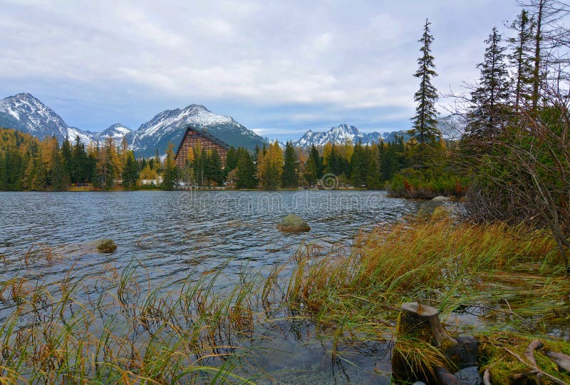 Panorama view on Strbske pleso in High Tatras with Patria hotel