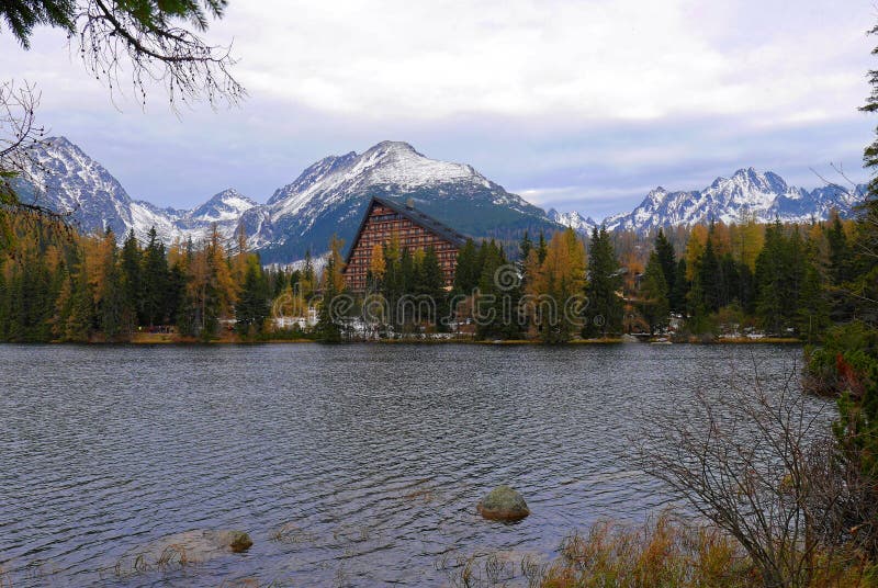 Panorama view on Strbske pleso in High Tatras with Patria hotel