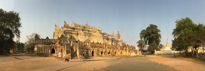 Panorama view of the temple at Innwa village in Myanmar royalty free stock images Panorama view of the temple at Innwa village in Myanmar royalty free stock images