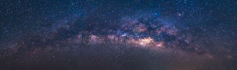 Panorama view universe space shot of milky way galaxy with stars on a night sky