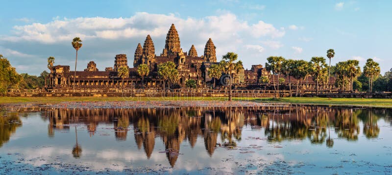 Panorama widok Angkor Wat świątynia cambodia przeprowadzać żniwa siem
