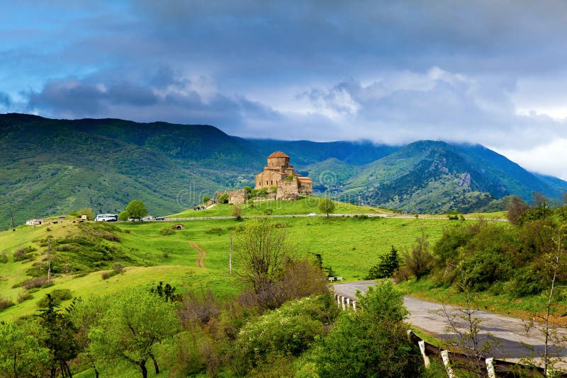 Panorama widok Jvari monaster blisko Mtskheta w Gruzja fotografia royalty free Panorama widok Jvari monaster blisko Mtskheta w Gruzja fotografia royalty free