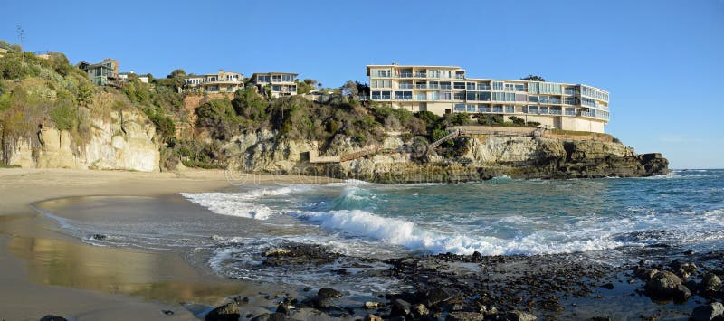 Panorama Zachodnia ulicy plaża w Południowy laguna beach, Kalifornia zdjęcie royalty free Panorama Zachodnia ulicy plaża w Południowy laguna beach, Kalifornia zdjęcie royalty free