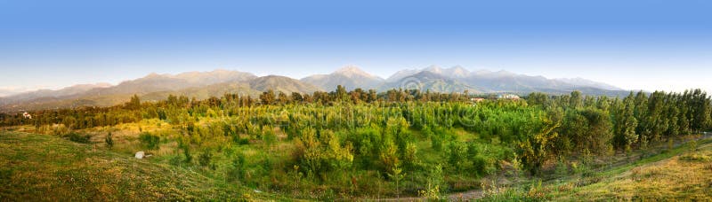 Panorama of Zaili Alatau mountains in Kazakhstan