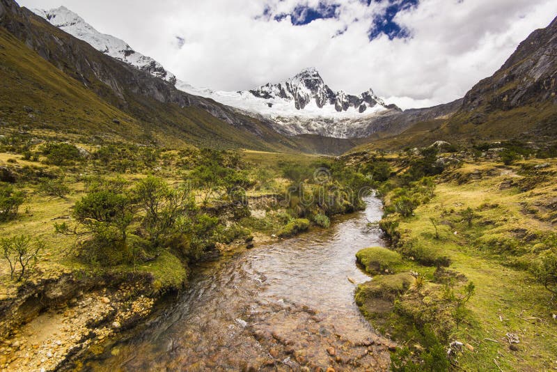 Panorama śnieżyste Andes góry, rzeka i obrazy stock Panorama śnieżyste Andes góry, rzeka i obrazy stock