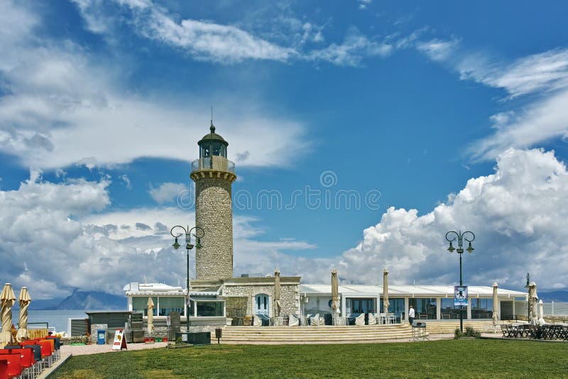 Panoramablick des Leuchtturmes in Patras, Peloponnes, Griechenland stockfotos Panoramablick des Leuchtturmes in Patras, Peloponnes, Griechenland stockfotos