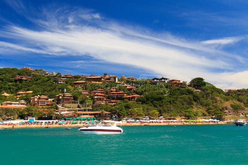 Panoramablick des Strandes João Fernando, Búzios, Brasilien stockfotografie Panoramablick des Strandes João Fernando, Búzios, Brasilien stockfotografie