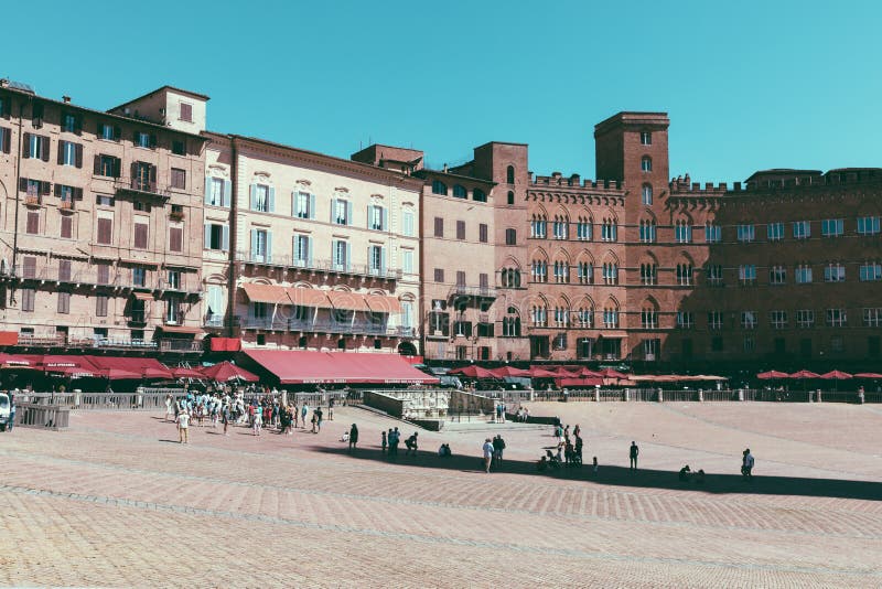 Panoramablick von Piazza Del Campo stockbild Panoramablick von Piazza Del Campo stockbild