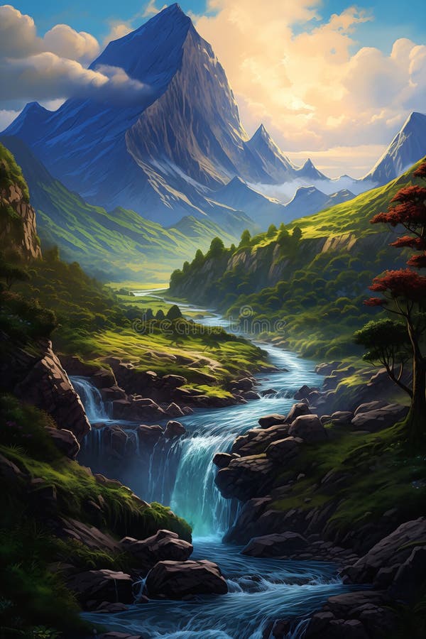 Panoramas enchanteurs : un voyage envoûtant à travers la chaîne de montagnes illustration stock