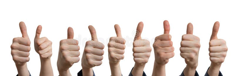 Panoramatic photo of many thumbs up. Isolated on white background royalty free stock images Panoramatic photo of many thumbs up. Isolated on white background royalty free stock images