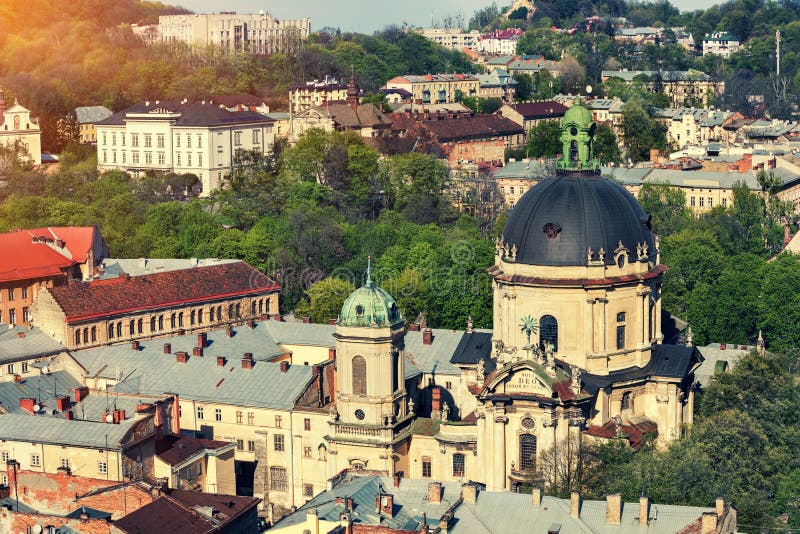 Panoramautsikt av den Lviv staden arkivfoto Panoramautsikt av den Lviv staden arkivfoto