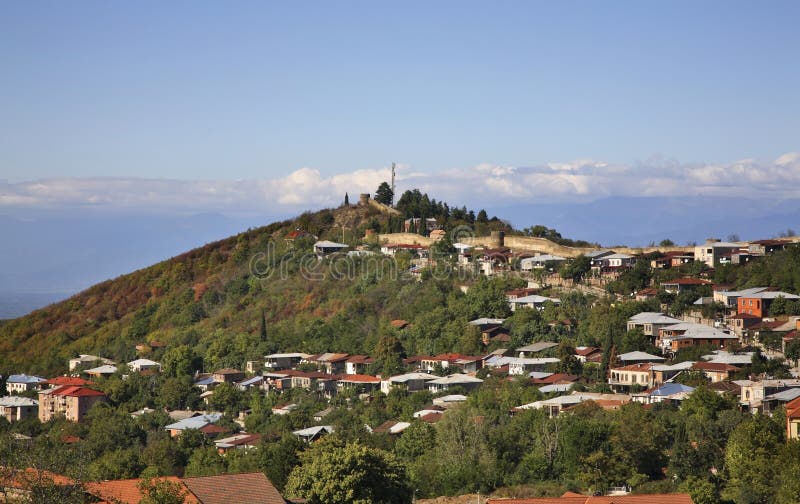 Panoramautsikt av Sighnaghi Kakheti georgia royaltyfria bilder Panoramautsikt av Sighnaghi Kakheti georgia royaltyfria bilder