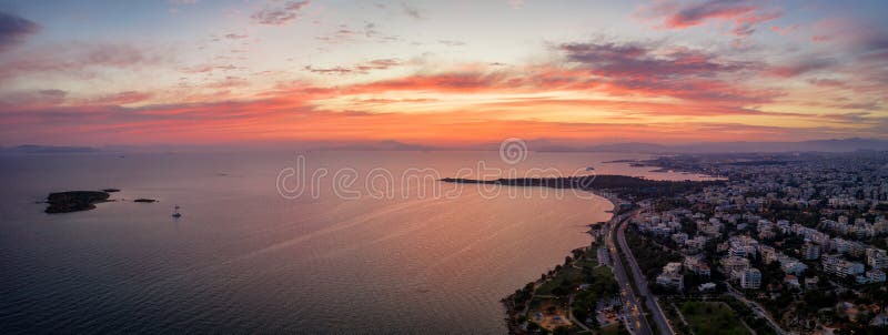 Panoramic aerial view of the Athens Riviera coast, Greece stock images Panoramic aerial view of the Athens Riviera coast, Greece stock images