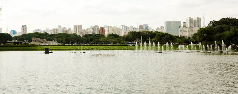 Panoramic banner view of Ibirapuera Park with Sao Paulo cityscape, Brazil royalty free stock photography Panoramic banner view of Ibirapuera Park with Sao Paulo cityscape, Brazil royalty free stock photography