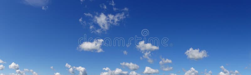 Panoramic blue sky with white clouds.