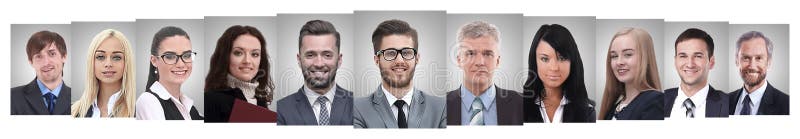 Panoramic collage of portraits of successful business people stock photo Panoramic collage of portraits of successful business people stock photo