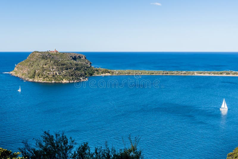 Panoramic daytime view from West Head Lookout to Barrenjoey Headland, Pittwater, Australia.