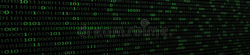 Panoramic Digital abstract with binary code 1 and 0. Matrix green dark background. Computer programming and web security concept stock illustration