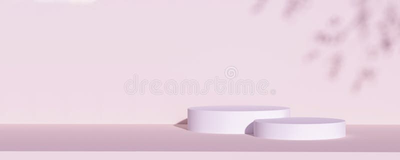 Panoramic Double minimalist podium with natural light on pink background for product display. Empty podium platform. Mojo concept royalty free illustration