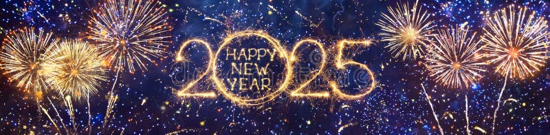 Panoramic Greeting header Happy New Year 2025 vector illustration