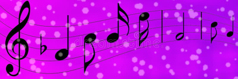 Black Music Notes in Purple and Violet Banner Background