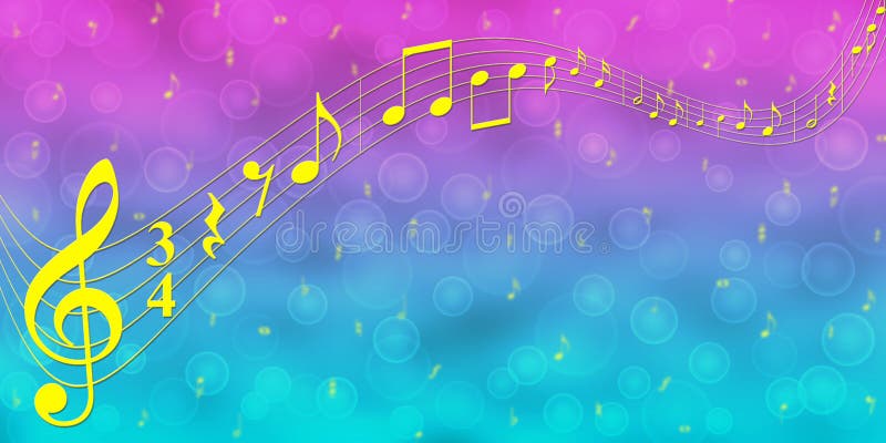 Yellow Music Notes in Blue and Pink Gradient Banner Background