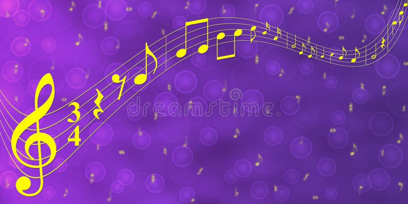 Yellow Music Notes in Purple Gradient Banner Background Stock Image - Image  of blur, artistic: 158264633