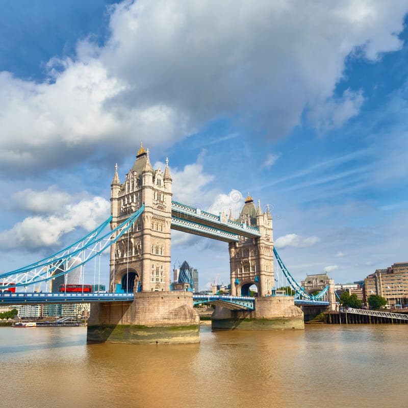 Panoramic Image of Tower Bridge in London on a Bright Sunny Day Stock ...