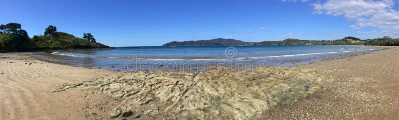 Panoramic landscape view of Coopers Beach New Zealand