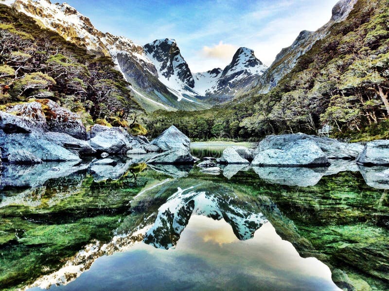 Panoramic Mountain Reflection in New Zealand