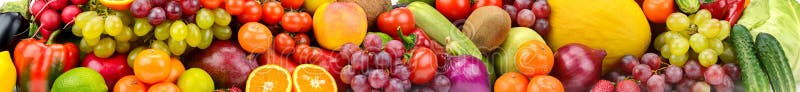 Panoramic photo healthy vegetables, fruits and berries.