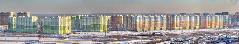 Panoramic photo, new residential area in north city, Saint-Petersburg, Russia. royalty free stock photos Panoramic photo, new residential area in north city, Saint-Petersburg, Russia. royalty free stock photos