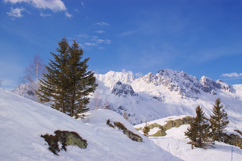Panoramic snow mountains view