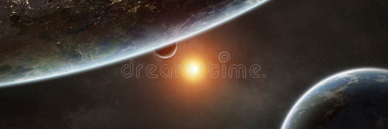 Panoramic Space Planets Background. Panorama of Distant Solar System ...