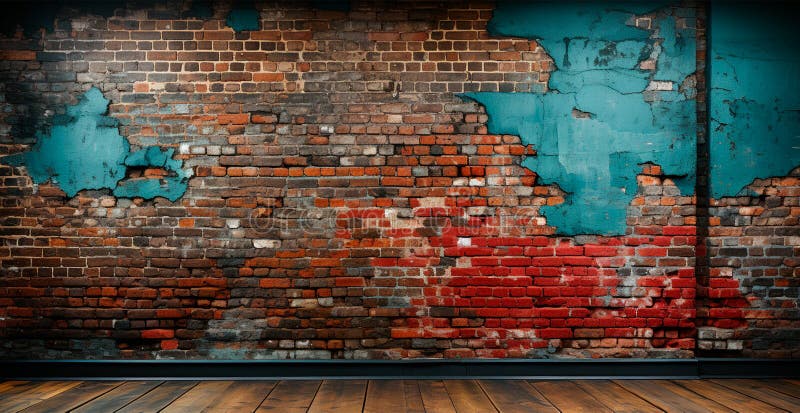 Panoramic texture, old ruined red brick wall - AI generated image