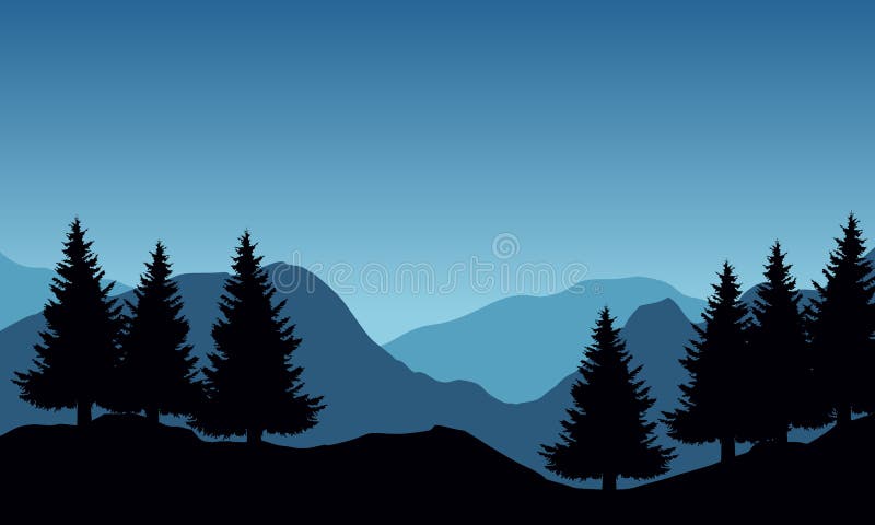 Panoramic vector illustration of mountain landscape with trees stock illustration