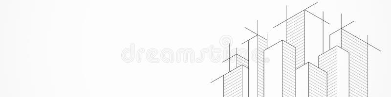 Panoramic view of architectural drawing with building construction for banner or website header template stock illustration