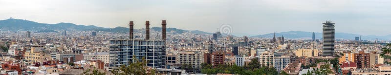 Panoramic view of Barcelona city skyline seen from Montjuic Castle. royalty free stock image Panoramic view of Barcelona city skyline seen from Montjuic Castle. royalty free stock image