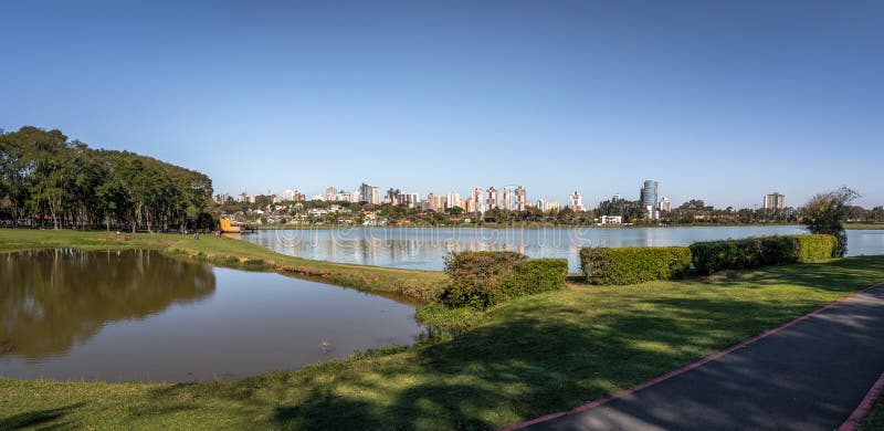 Panoramic view of Barigui Park and city skyline - Curitiba, Parana, Brazil royalty free stock photo