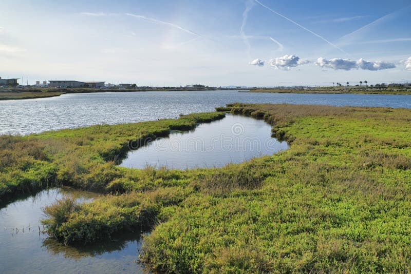 Panoramic view of Bolsa Chica Ecological Reserve in Huntington Beach California