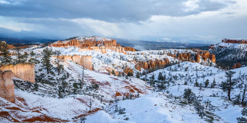 Panoramic View Of Bryce Canyon National Park After Snow Storm In