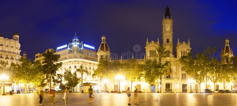 Panoramic view of city hall at Placa del Ajuntament. Valencia stock photo Panoramic view of city hall at Placa del Ajuntament. Valencia stock photo
