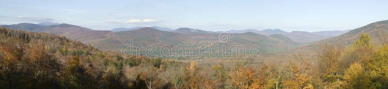 Panoramic view of Crawford Notch State Park in White Mountains of New Hampshire, New England