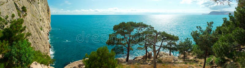 The panoramic view from the Crimean Mountains in the Black Sea