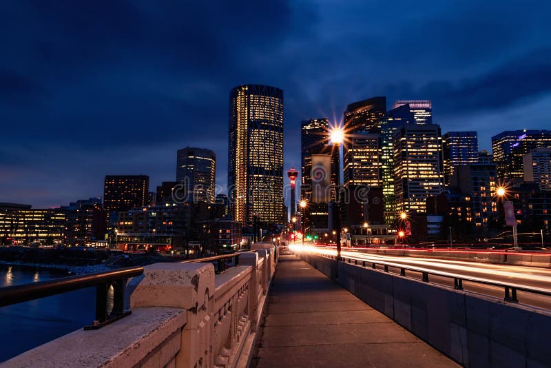 Downtown Calgary Illuminated at Night Editorial Photography Image of