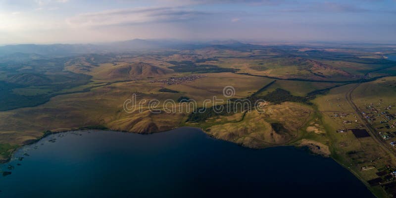 Panoramic view from drone of the lake near the mountains stock photos Panoramic view from drone of the lake near the mountains stock photos