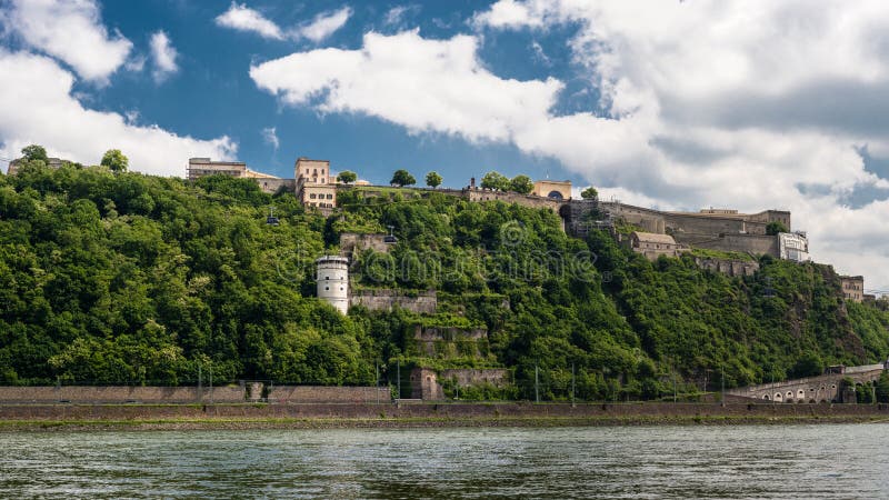 Panoramic view of The Ehrenbreitstein Fortress on the side of river Rhine in Koblenz, Germany. stock photos Panoramic view of The Ehrenbreitstein Fortress on the side of river Rhine in Koblenz, Germany. stock photos